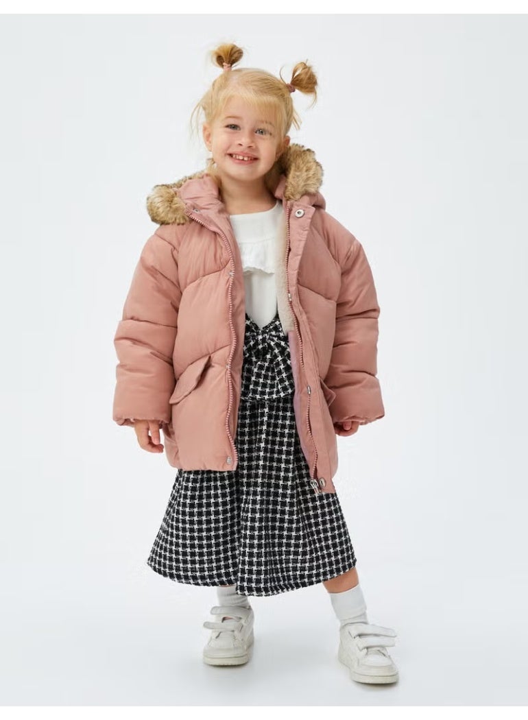 KOTON Puffer Jacket with Hooded Faux Fur Detail and Zippered Pocket - Image 1